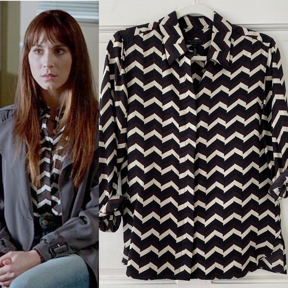 rag & bone $350 Chevron Blouse 100% Silk Small